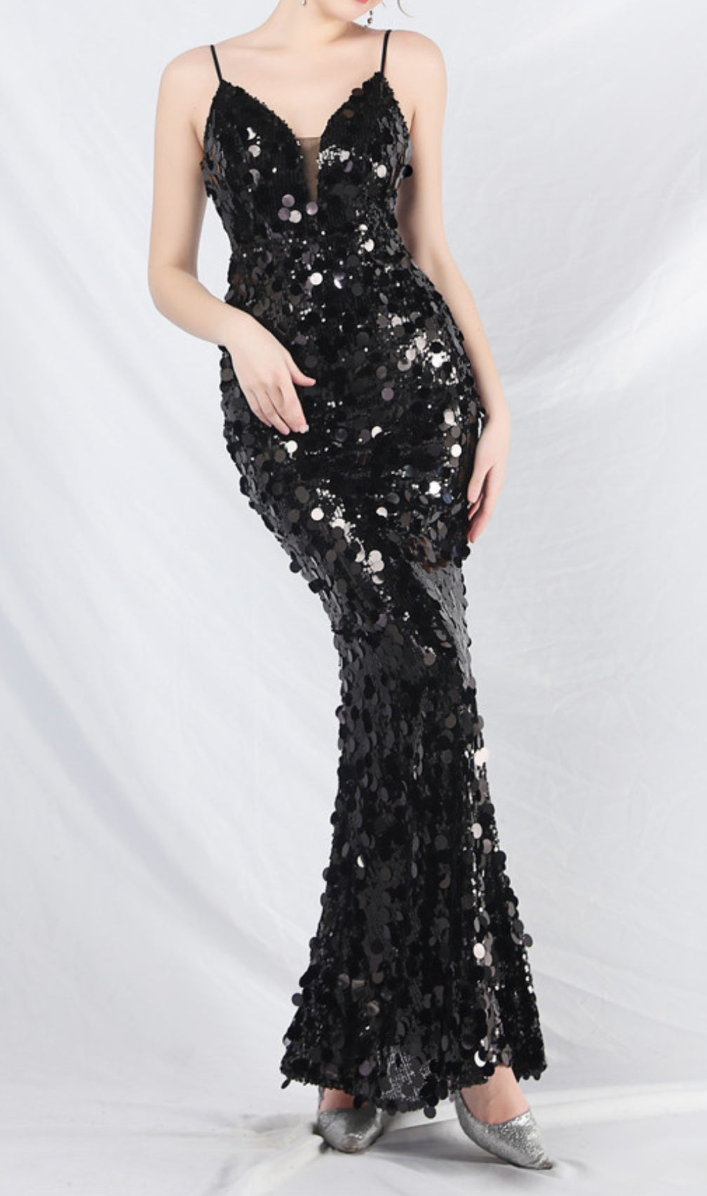 Chole Black Strappy Sequin Maxi Dress