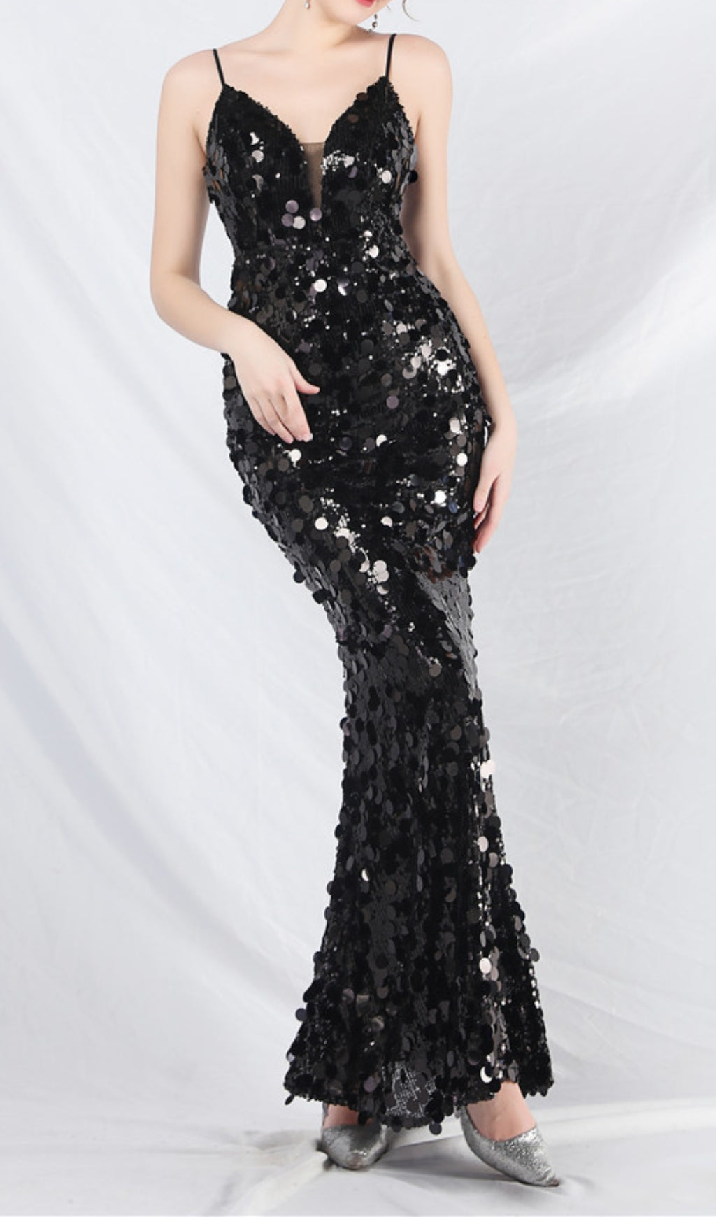 Chole Black Strappy Sequin Maxi Dress