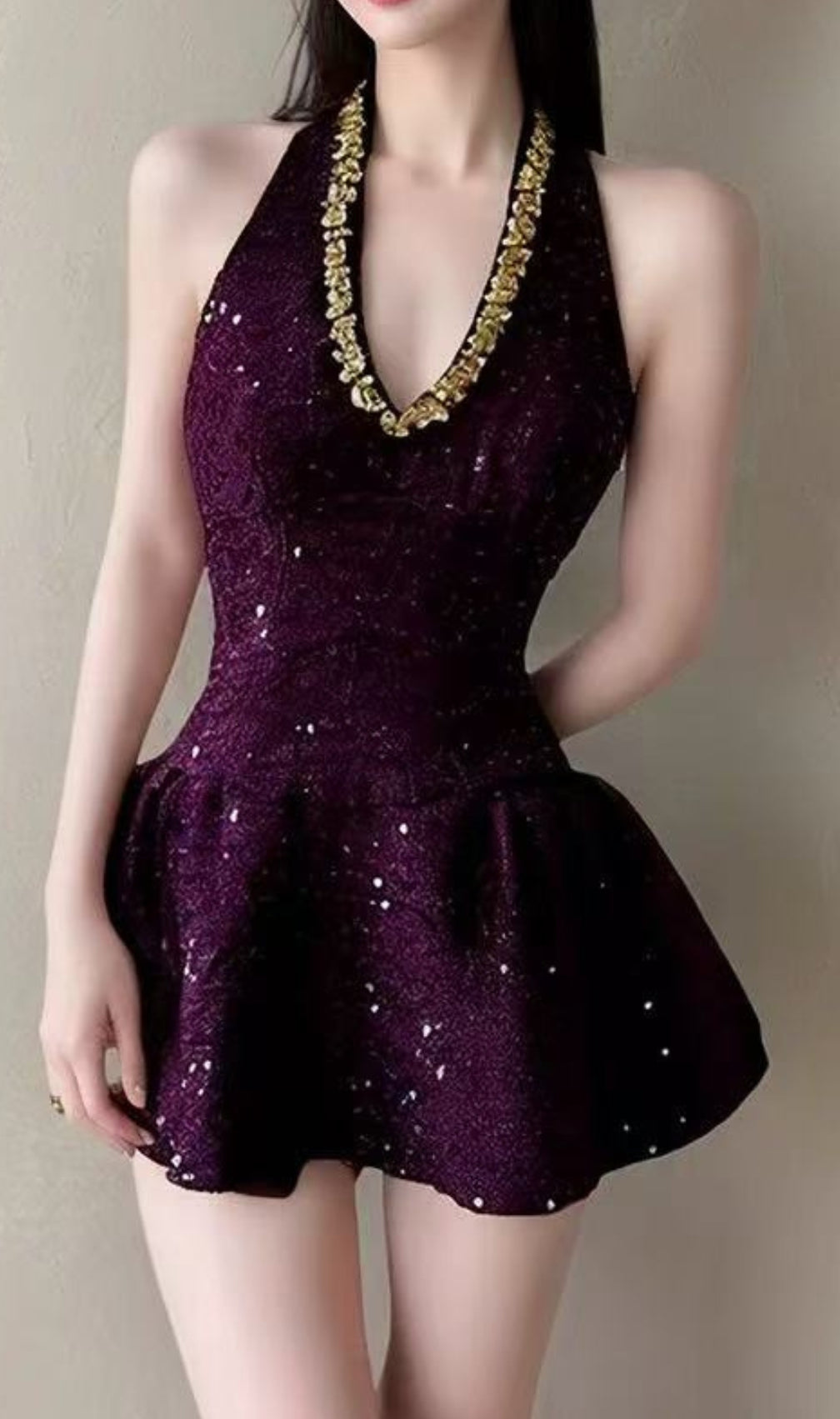 Eileen Purple Halter Diamond Mini Dress