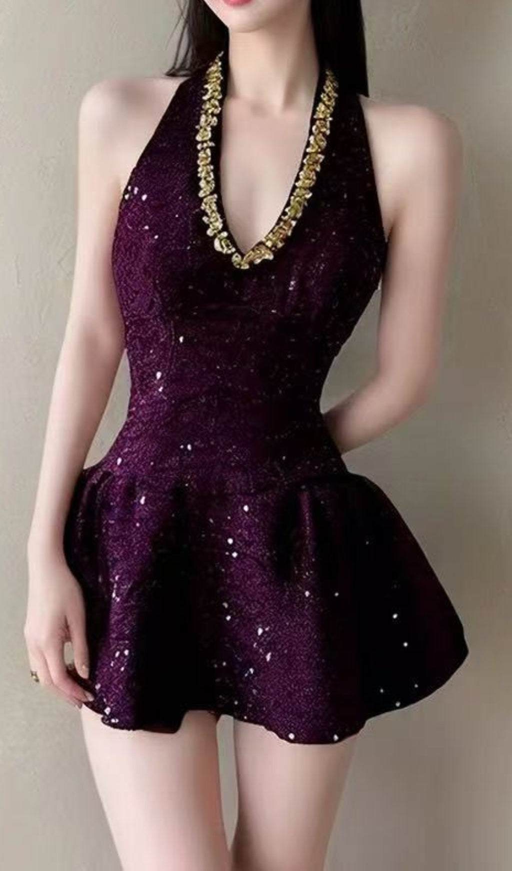 Eileen Purple Halter Diamond Mini Dress