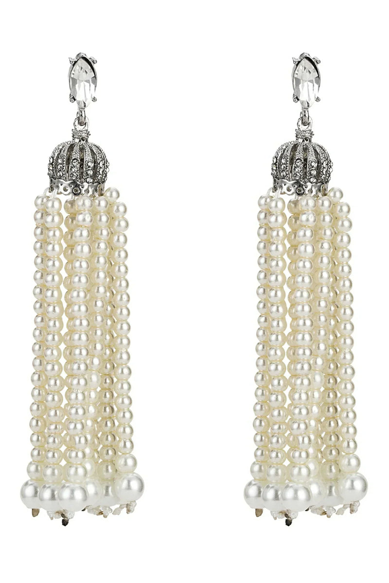 Danessa Tassel Pearl Diamond Earrings