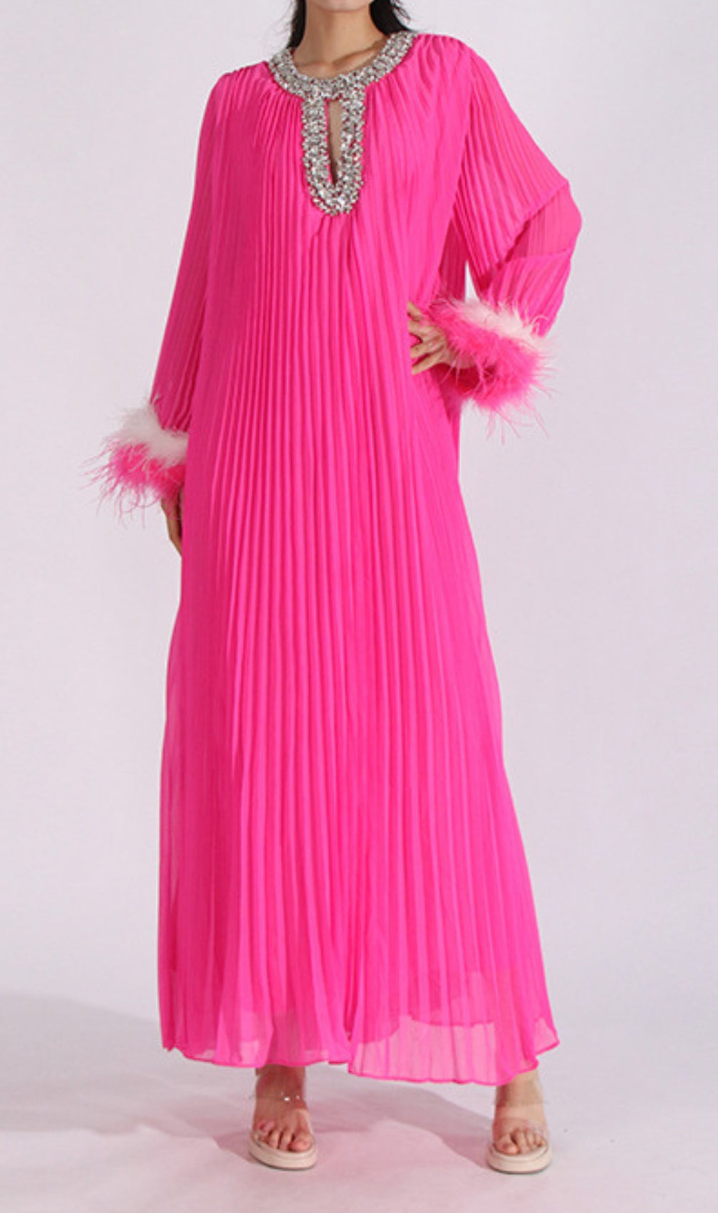Cierra Diamond Feather Long Sleeve Maxi Dress