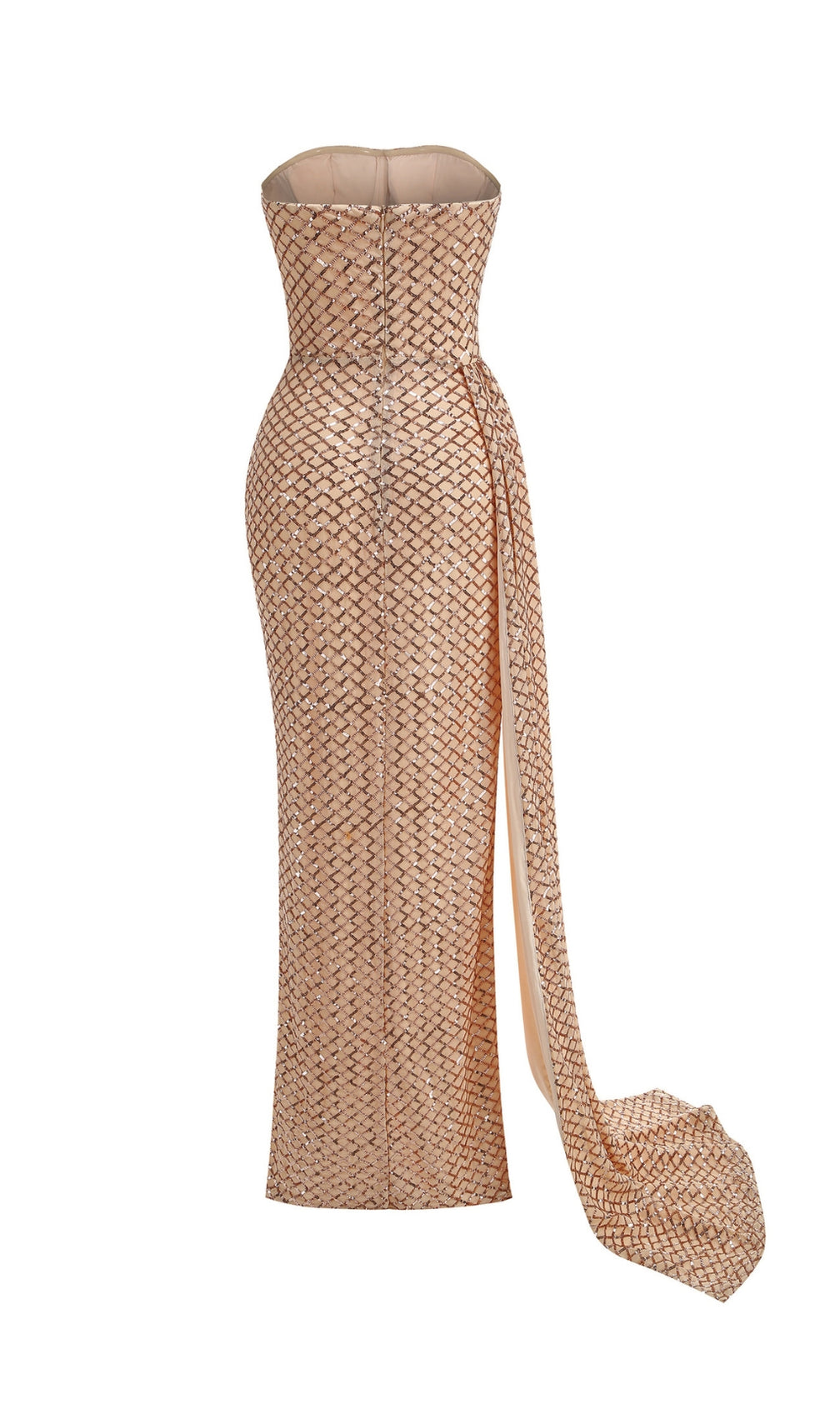 Doveva Champagne Strapless Sequin Maxi Dress