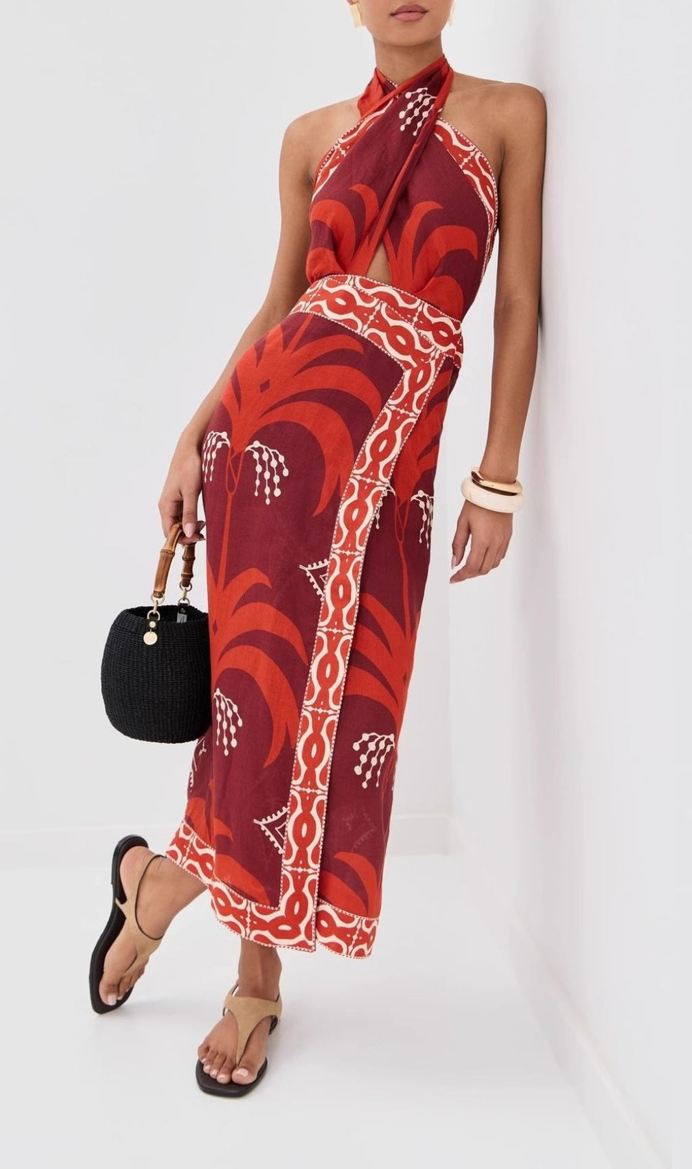 Lakin Red Printed Backless Maxi Dress