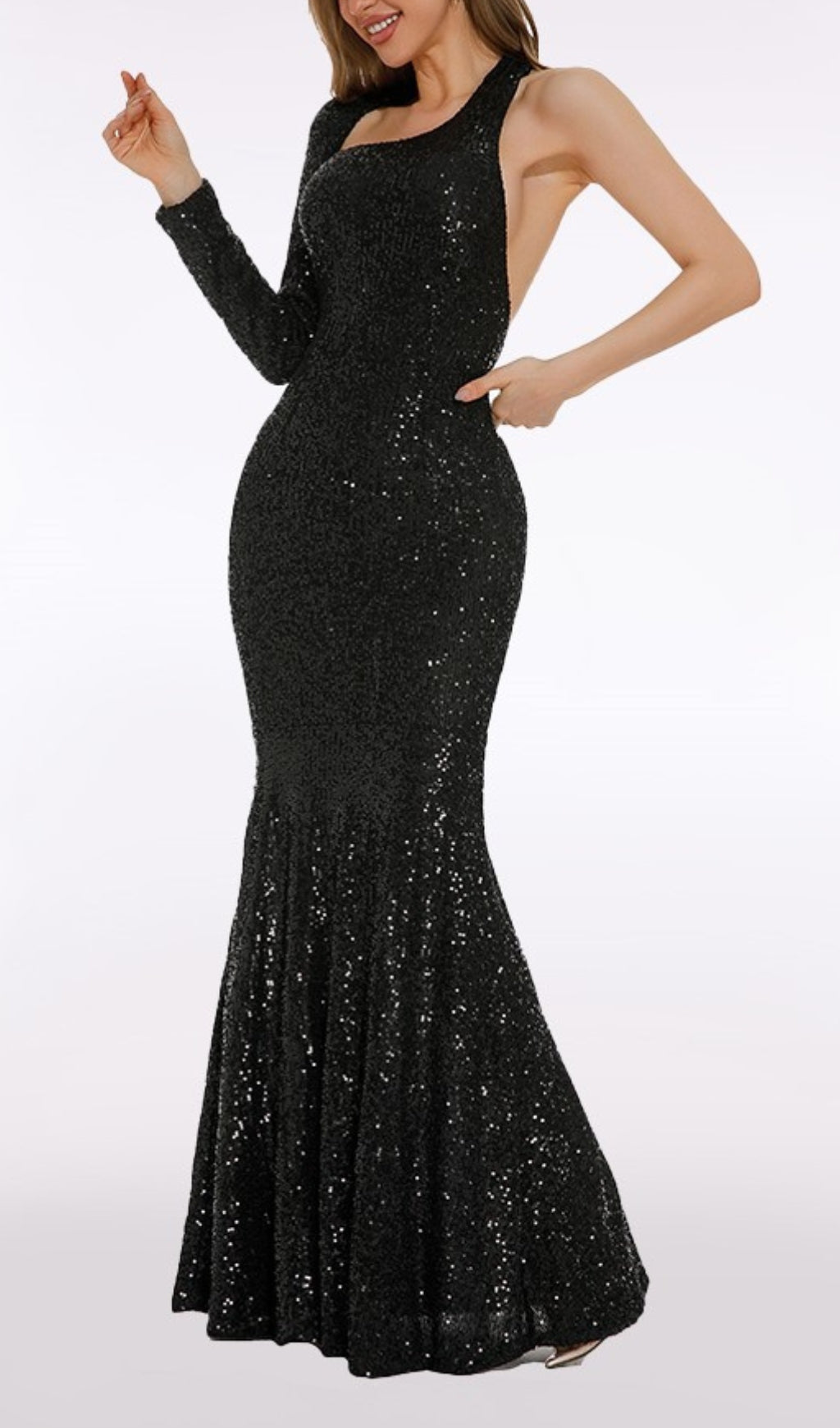 Ashkan Black Bodycon Sequin Maxi Dress