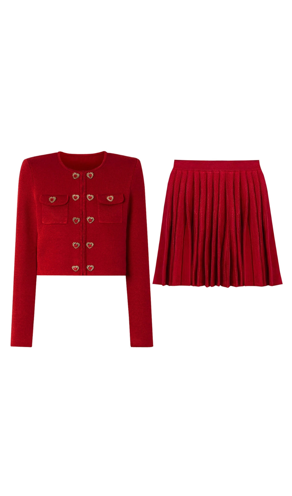 Clia Heart Button Pleated Skirt Set
