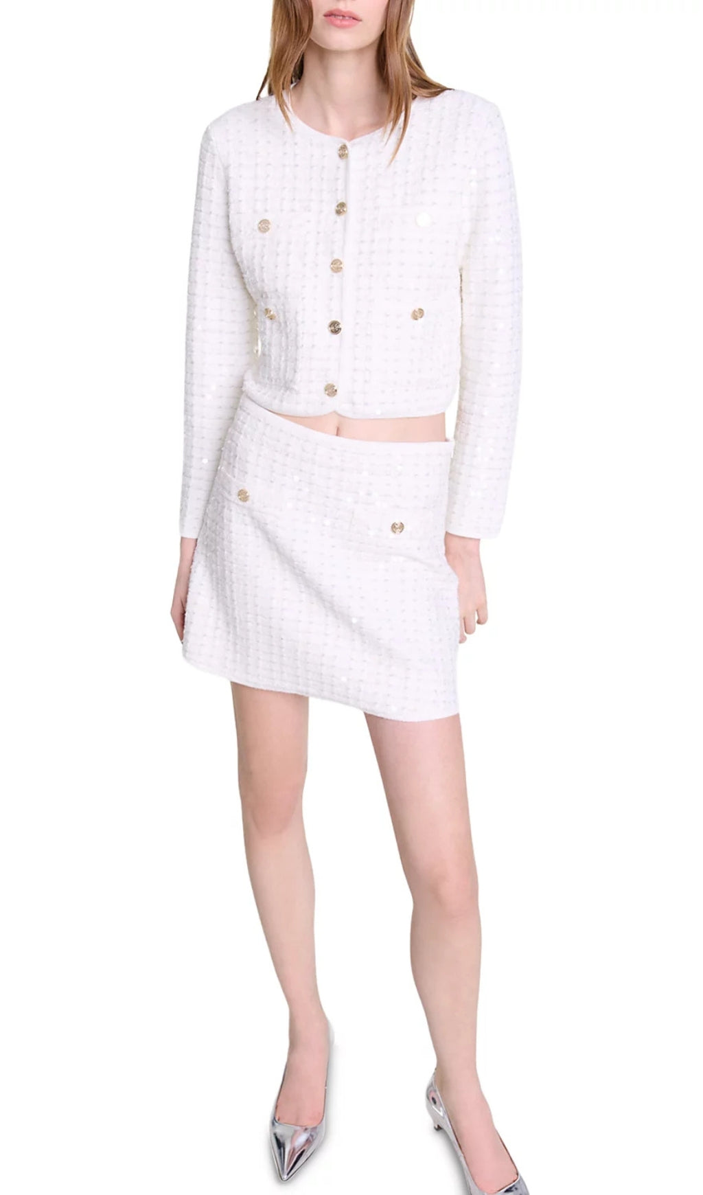 Mirtaly Sequin Warp Knit Cardigan