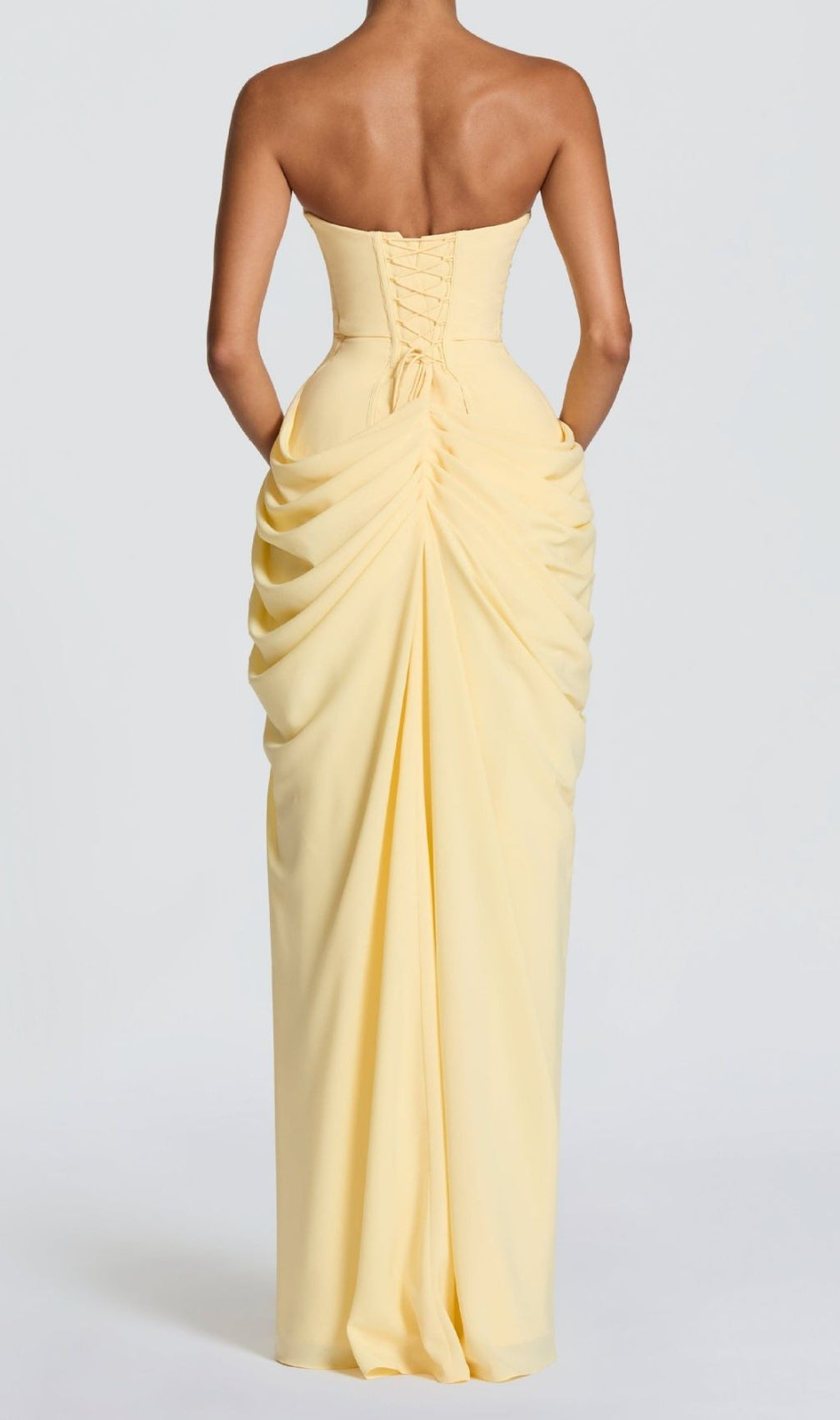 Kellyn Yellow Strapless Corset Maxi Dress with High Slit | Elegant Formal Gown