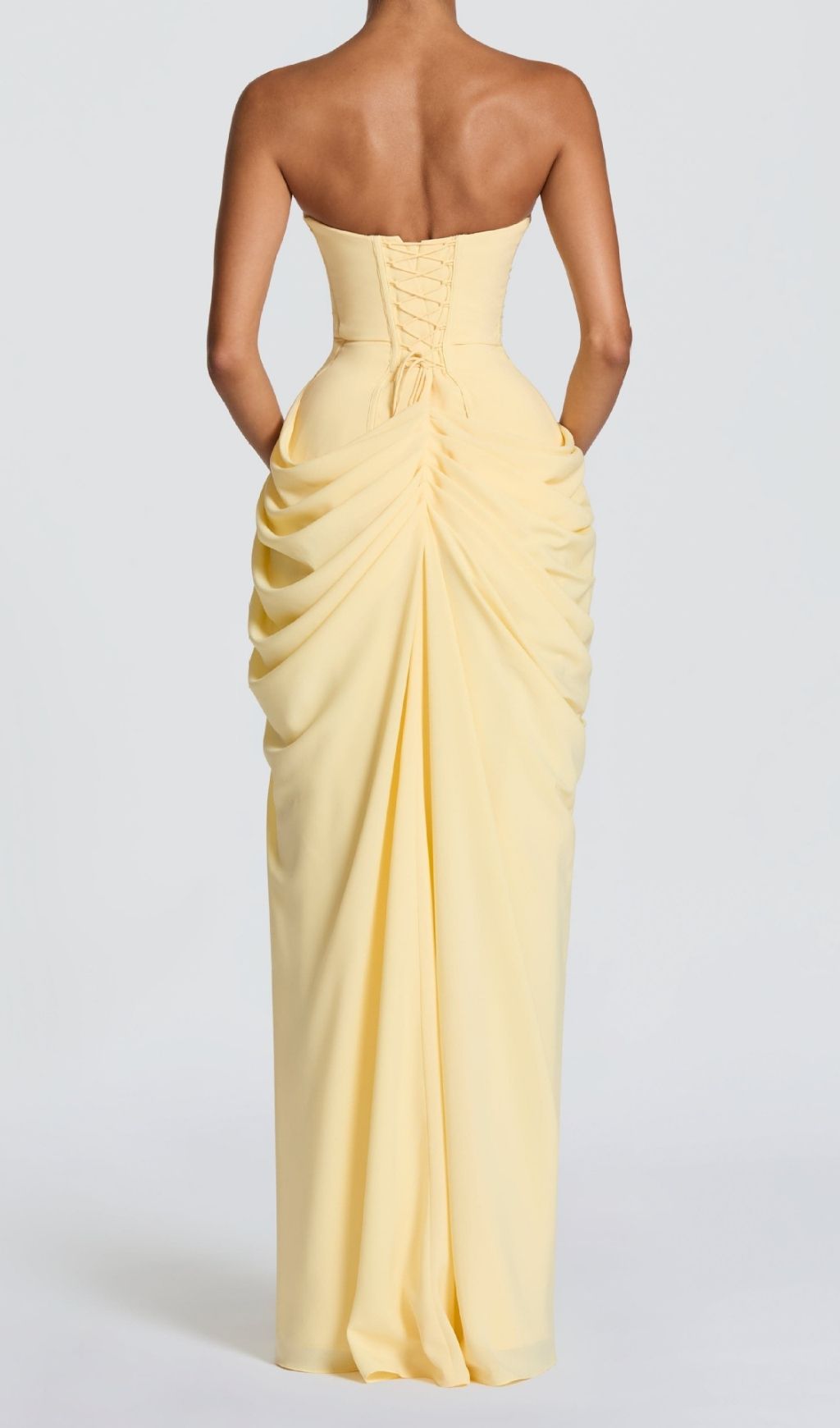 Kellyn Yellow Strapless Corset Maxi Dress with High Slit | Elegant Formal Gown