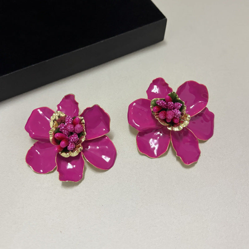 Katey Fuchsia Flower Statement Earrings - Bold Floral Chic