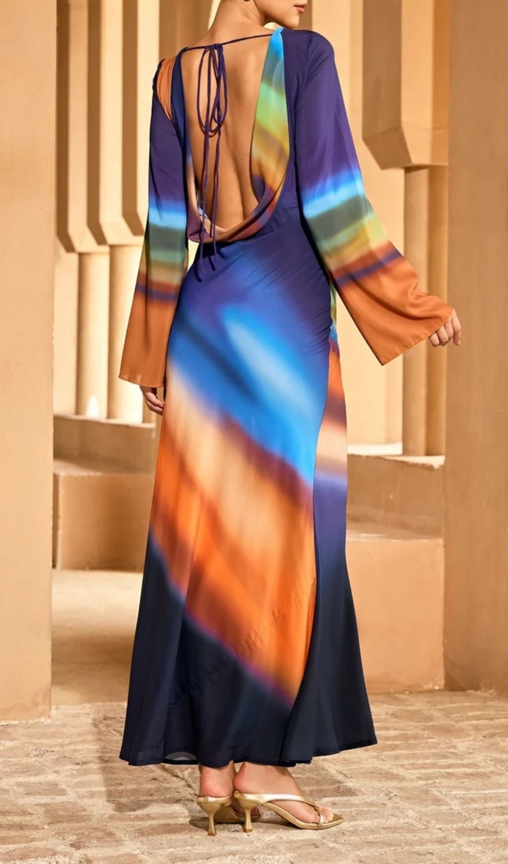 Kovra Backless Cutout Smudge Maxi Dress