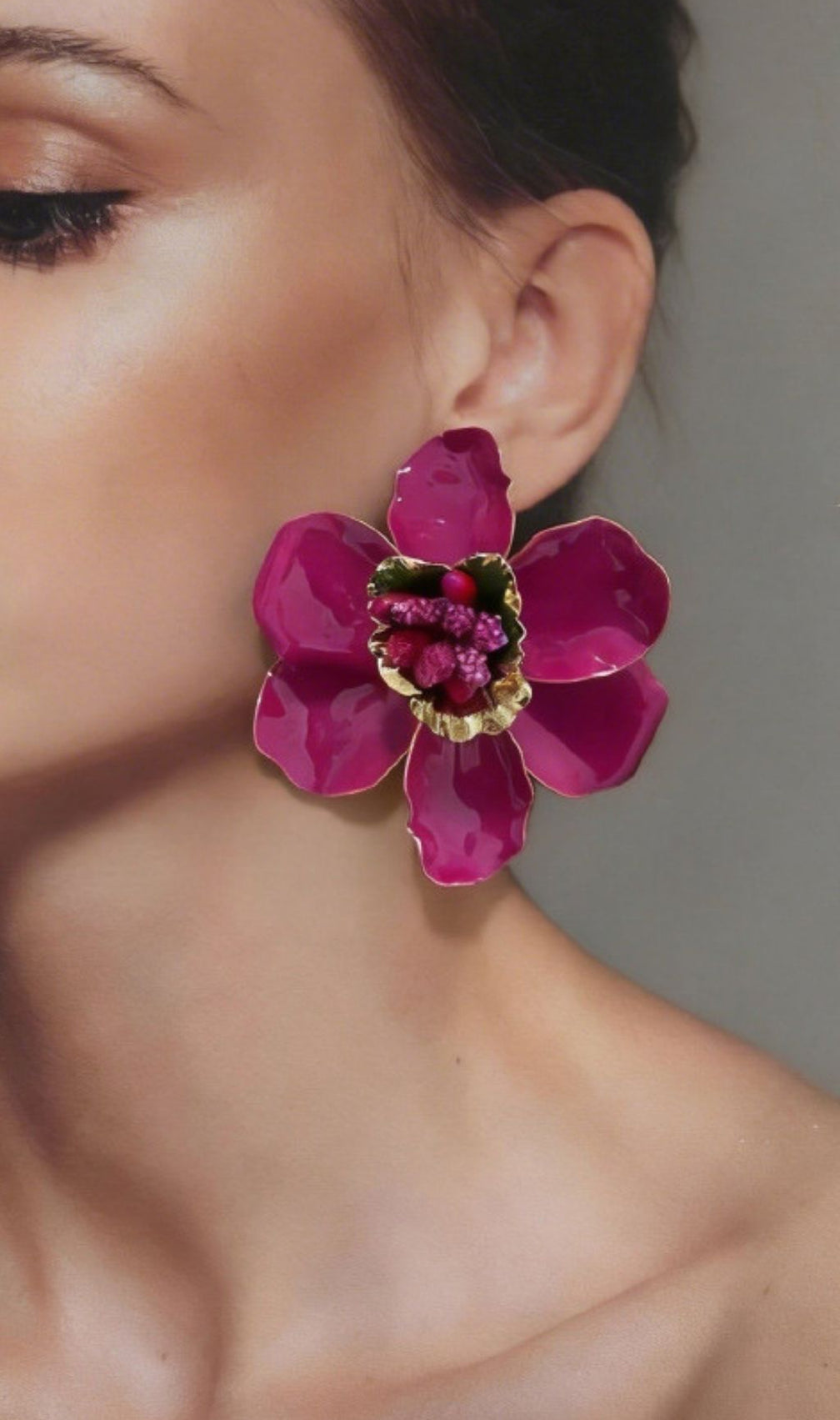 Katey Fuchsia Flower Statement Earrings - Bold Floral Chic