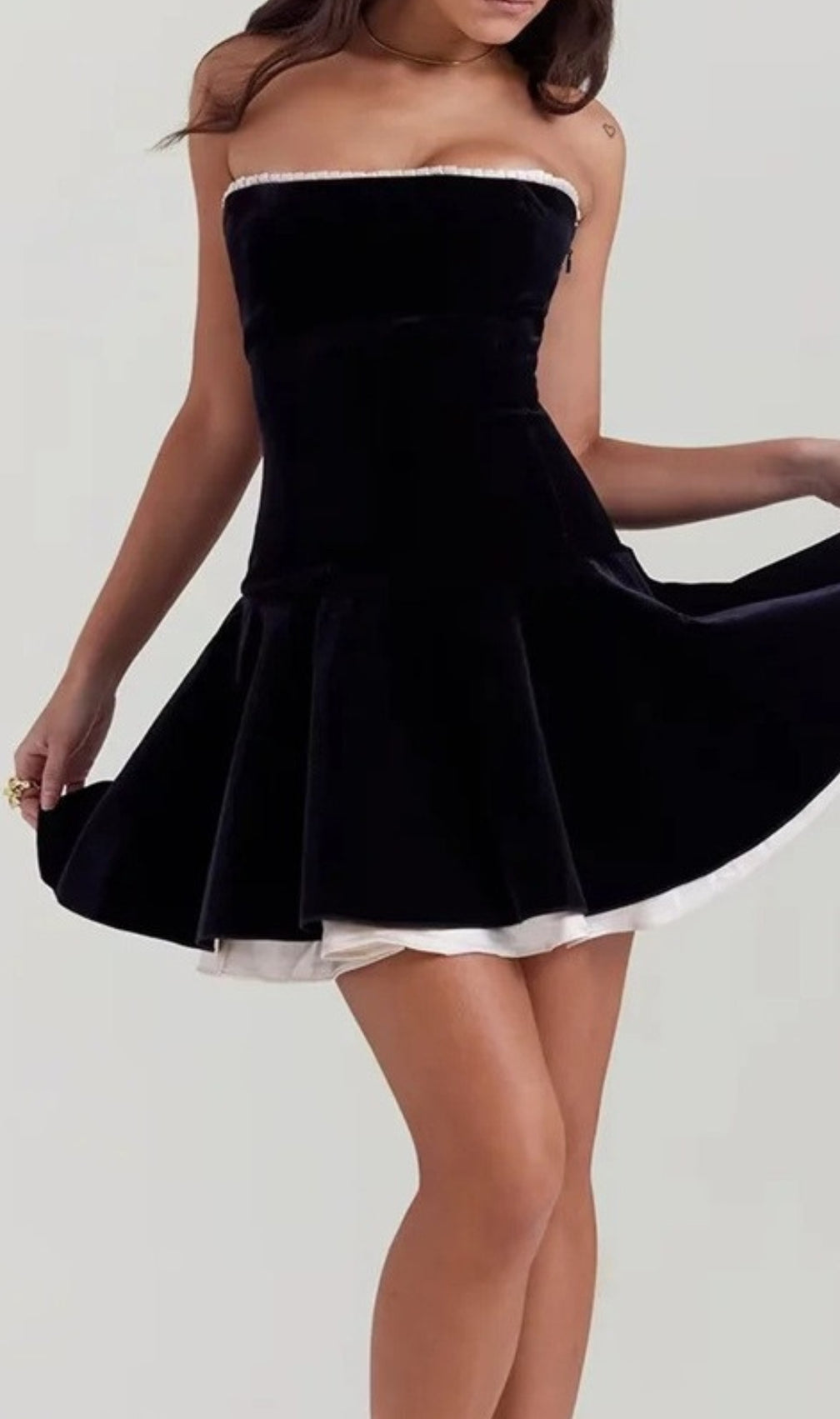 Christ Black Strapless Velvet Mini Dress