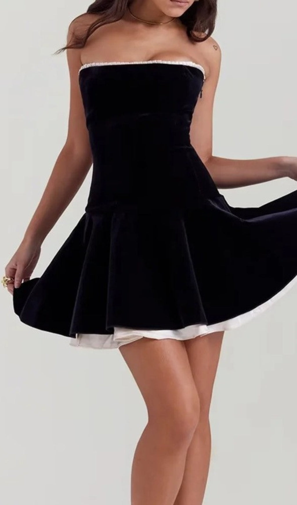 Christ Black Strapless Velvet Mini Dress