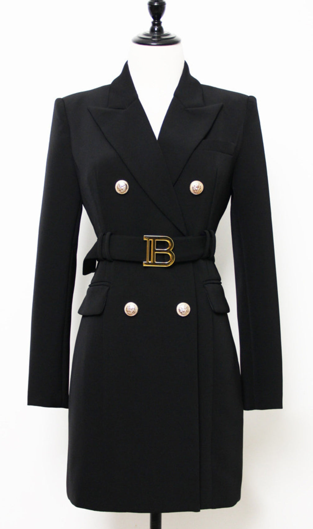 Aasia Black Belt Metal Button Mini Dress