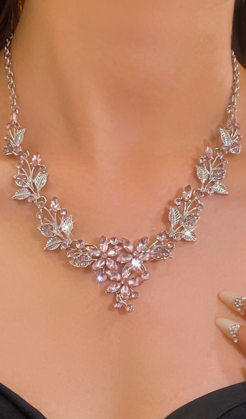 Juelz Sparkling Pink Crystal Flower & Leaf Necklace & Earrings Set