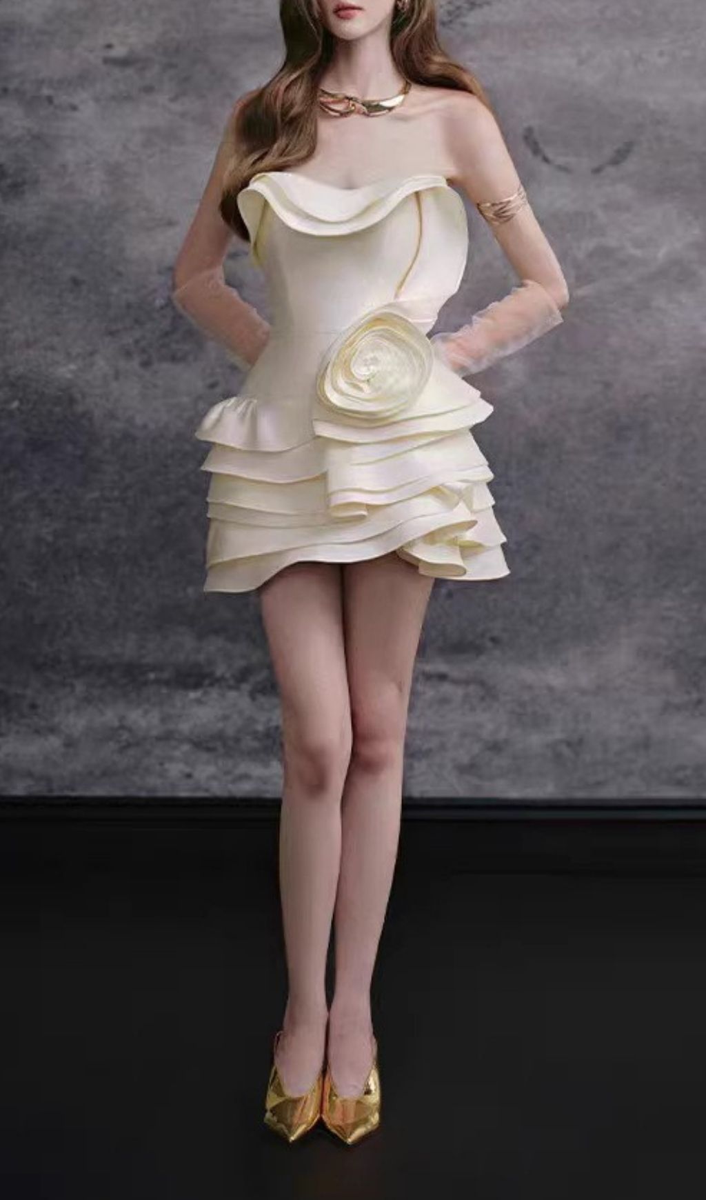 Kiraz Strapless Flower Ruffle Mini Dress