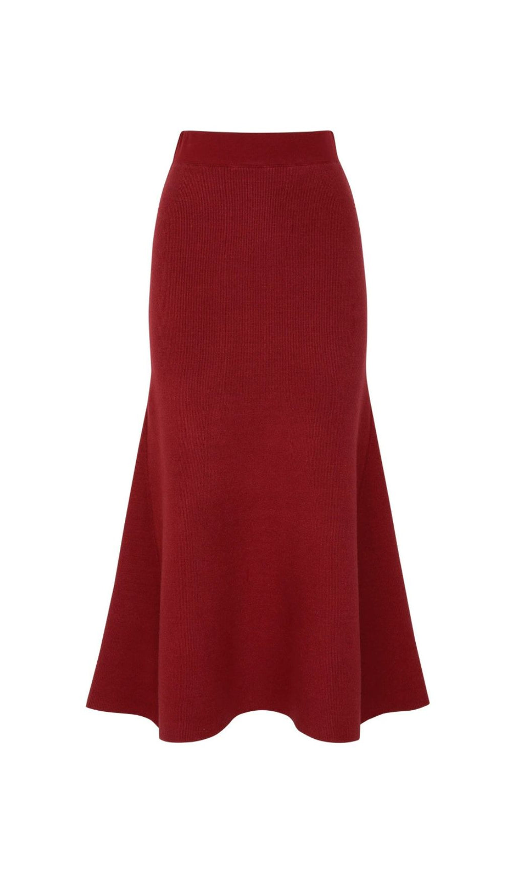 Elegant Wine Red Embellished Knit Cardigan & Midi Skirt Set