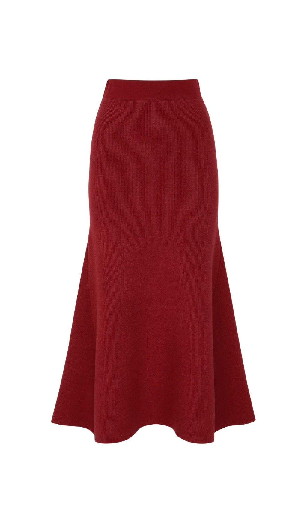 Elegant Wine Red Embellished Knit Cardigan & Midi Skirt Set