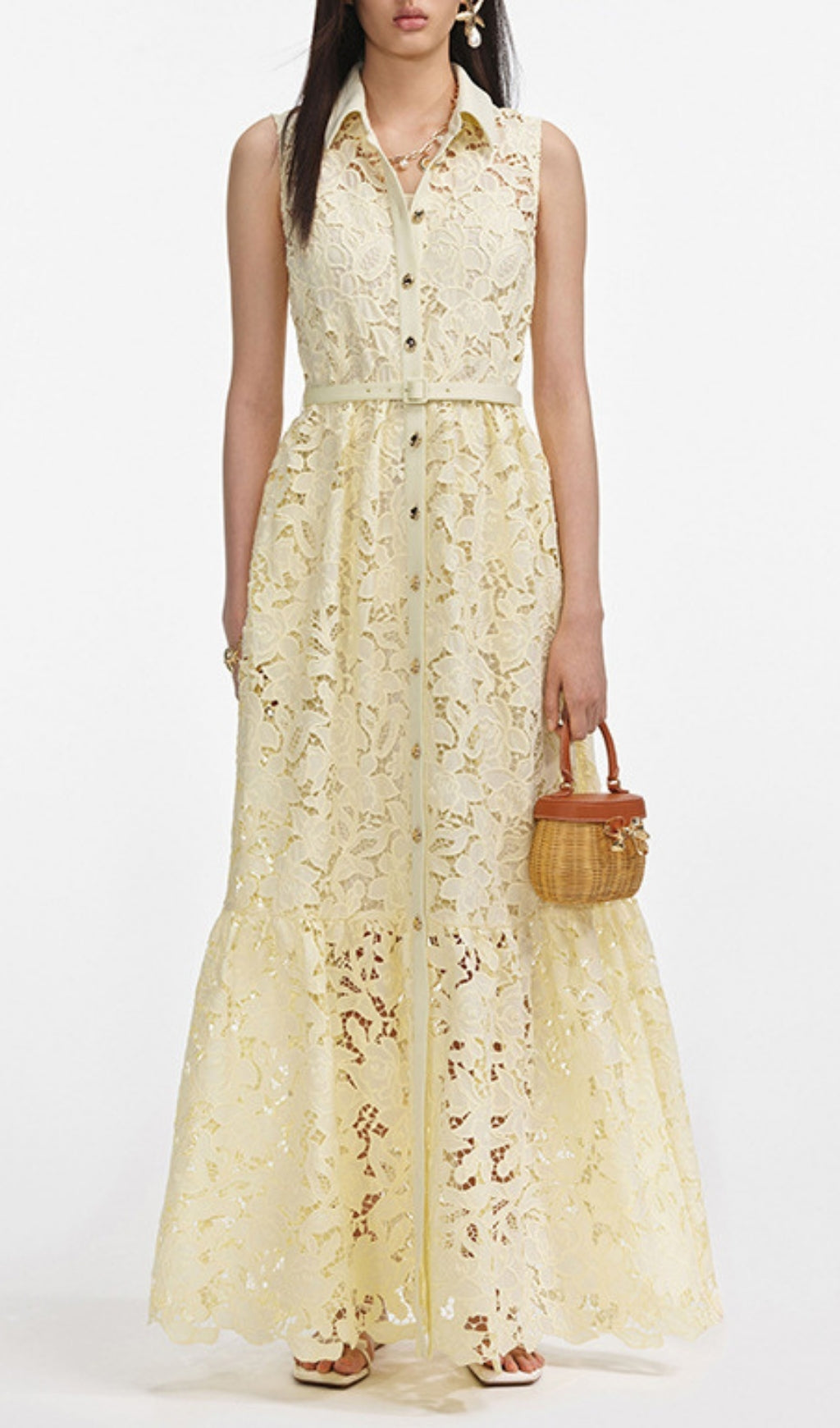 Flip Yellow Sleeve Embroidery Maxi Dress