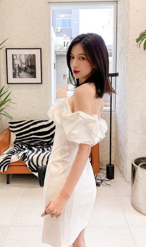 Elegant White Ruffled Off-Shoulder Satin Mini Dress - Chic Cocktail & Party Ready