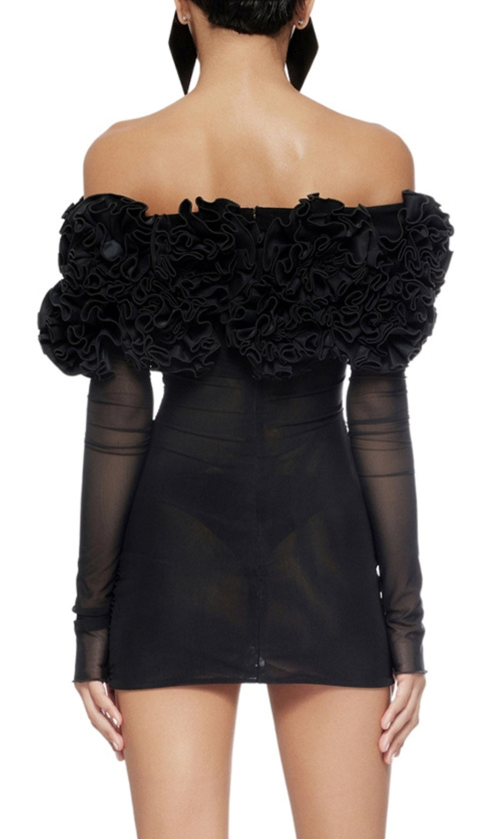 Bard Black Long Sleeve Flower Mini Dress