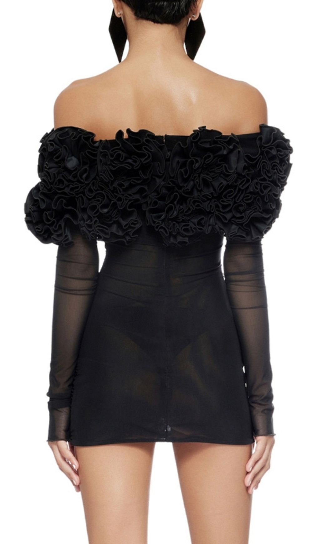 Bard Black Long Sleeve Flower Mini Dress