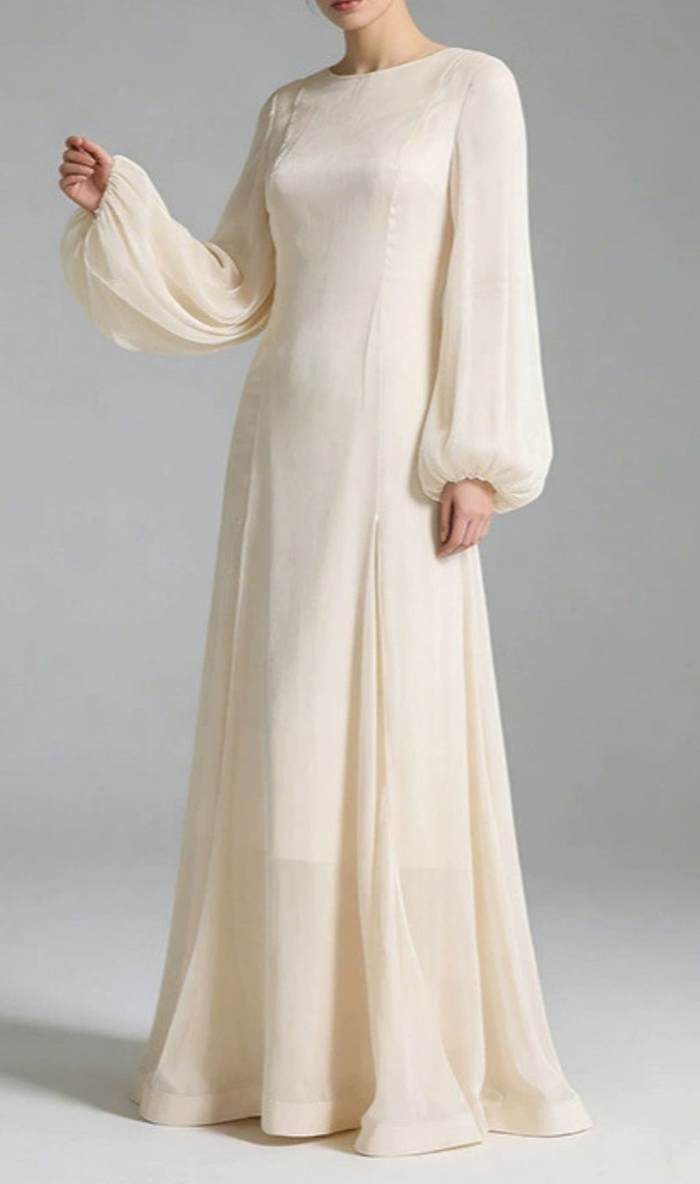 Keren Champagne Long Sleeve Maxi Dress - Elegant Formal Gown