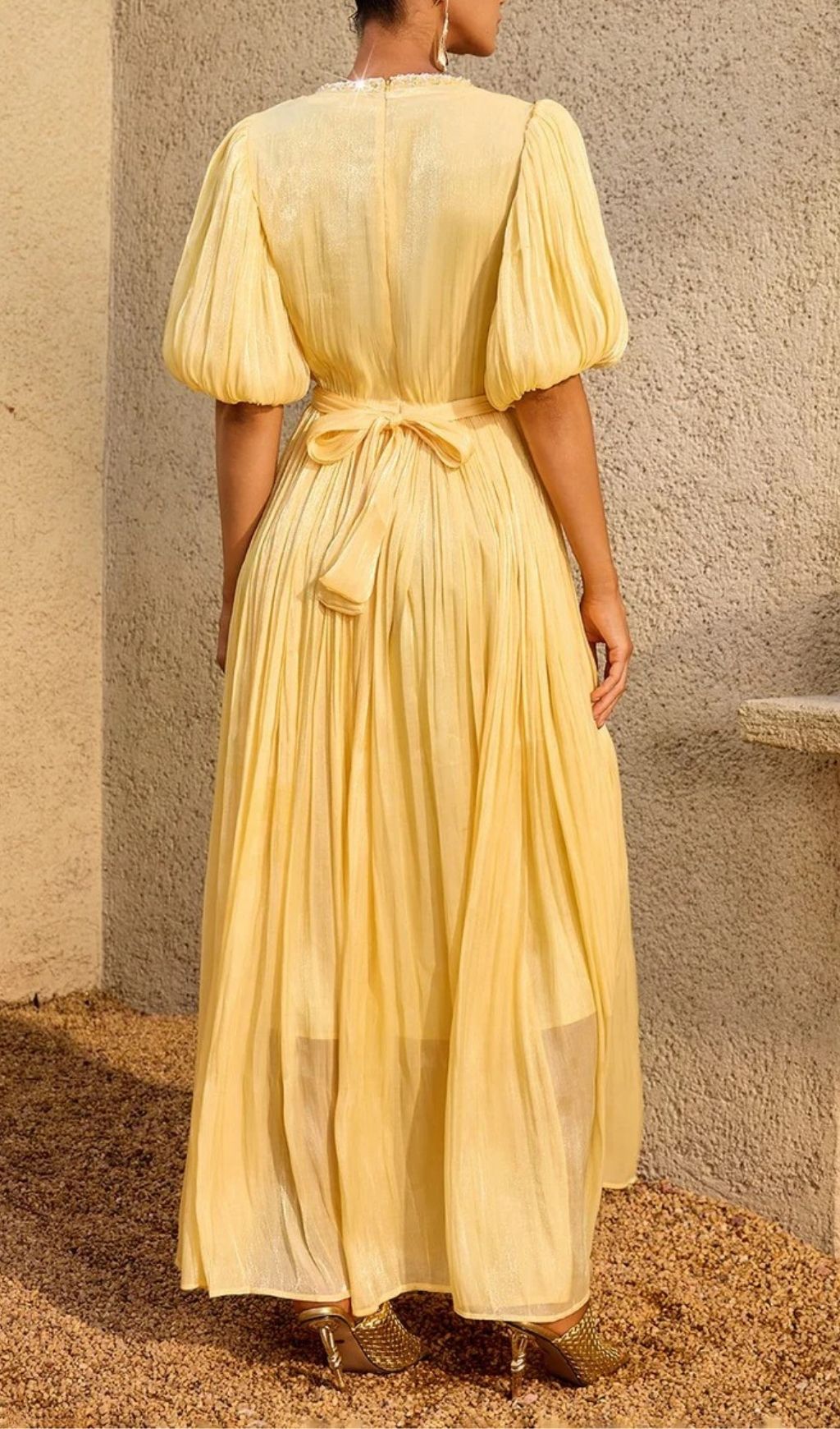 Istralion Puff Sleeve Flower Sequin Maxi Dress