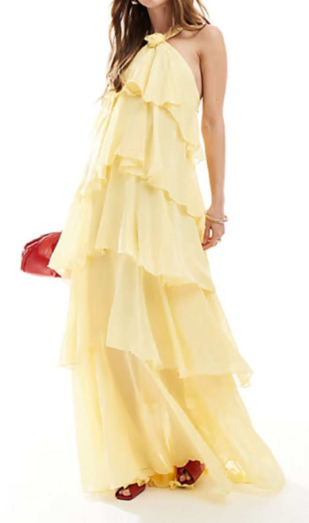 Falala Yellow Flower Halter Layered Maxi Dress