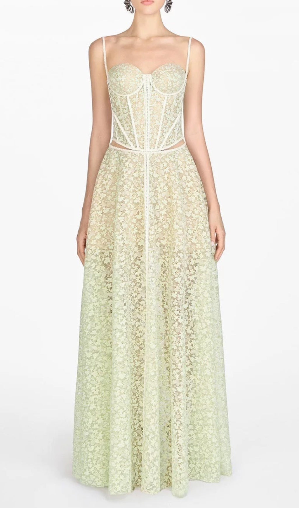 Albinia Mint Floral Corset Maxi Dress
