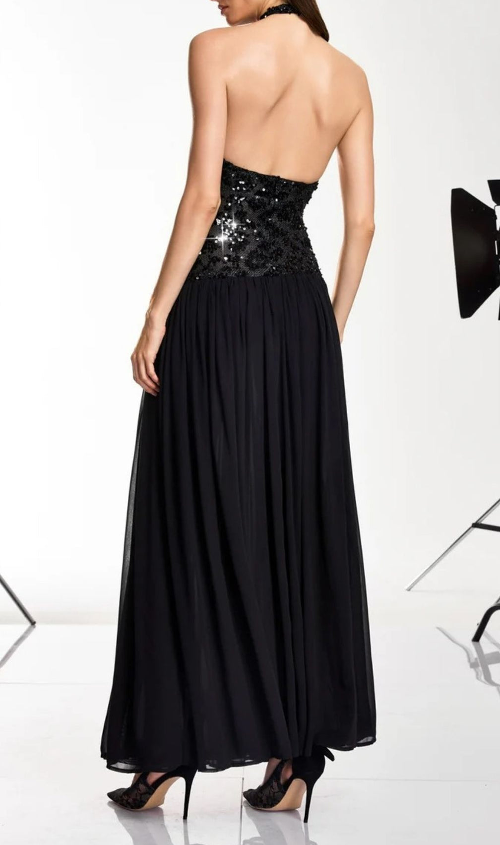 Keliro Women's Halter Neck Sequin Maxi Dress - Elegant Evening Gown