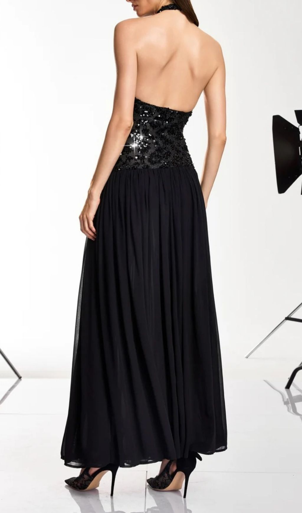 Keliro Women's Halter Neck Sequin Maxi Dress - Elegant Evening Gown