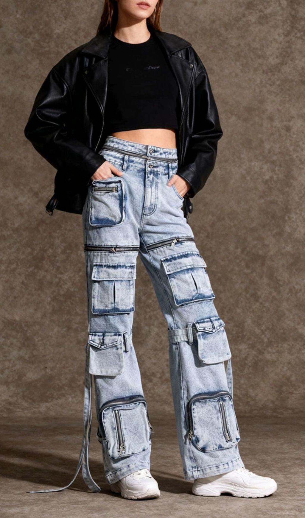 Jael Blue Multi-Pocket Cargo Jeans for Women - Edgy Utility Denim