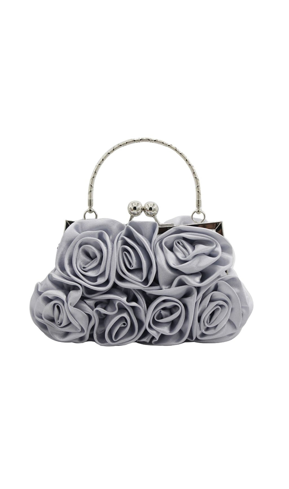 Adahy Elegant Silver Floral Satin Clutch Bag for Women