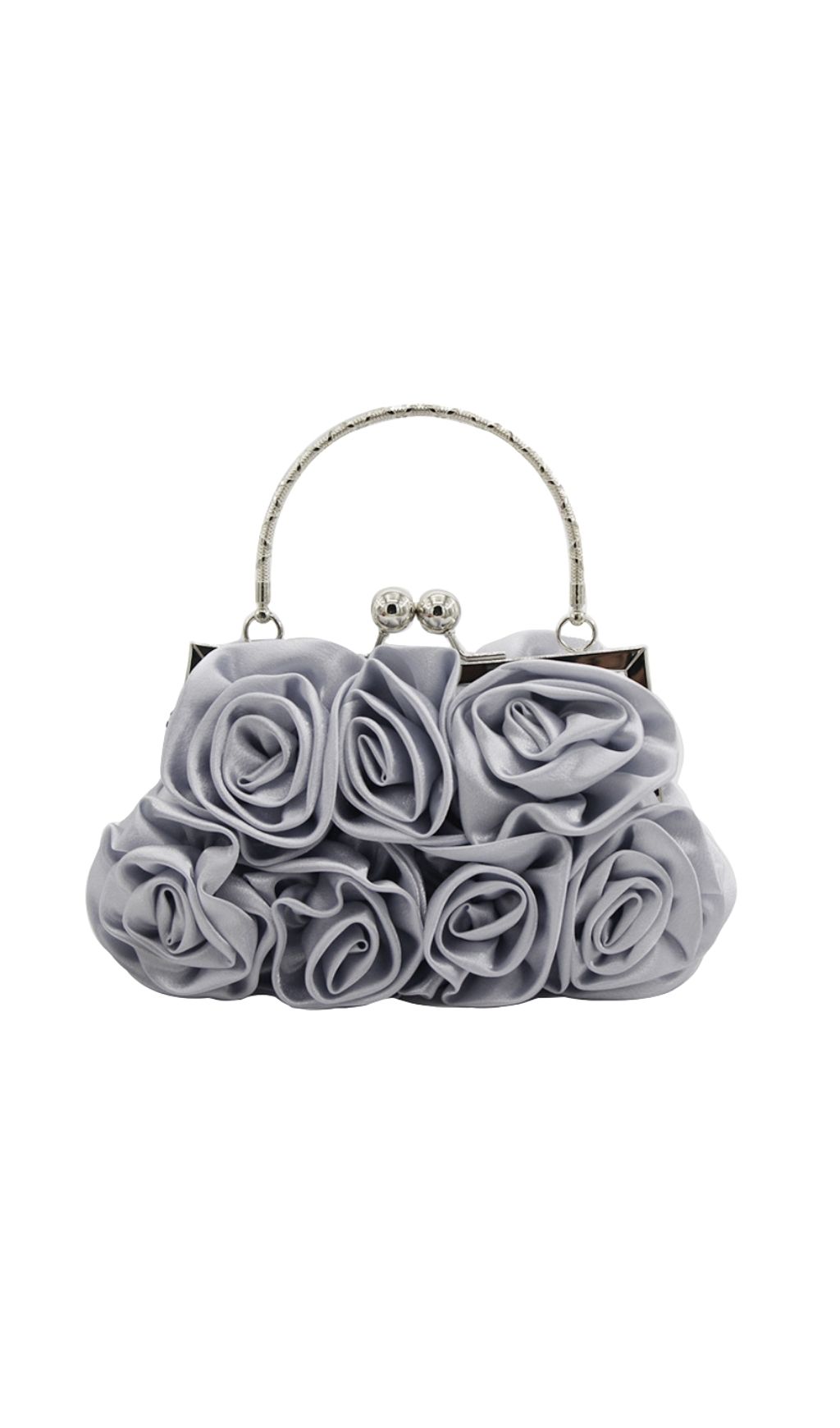 Adahy Elegant Silver Floral Satin Clutch Bag for Women