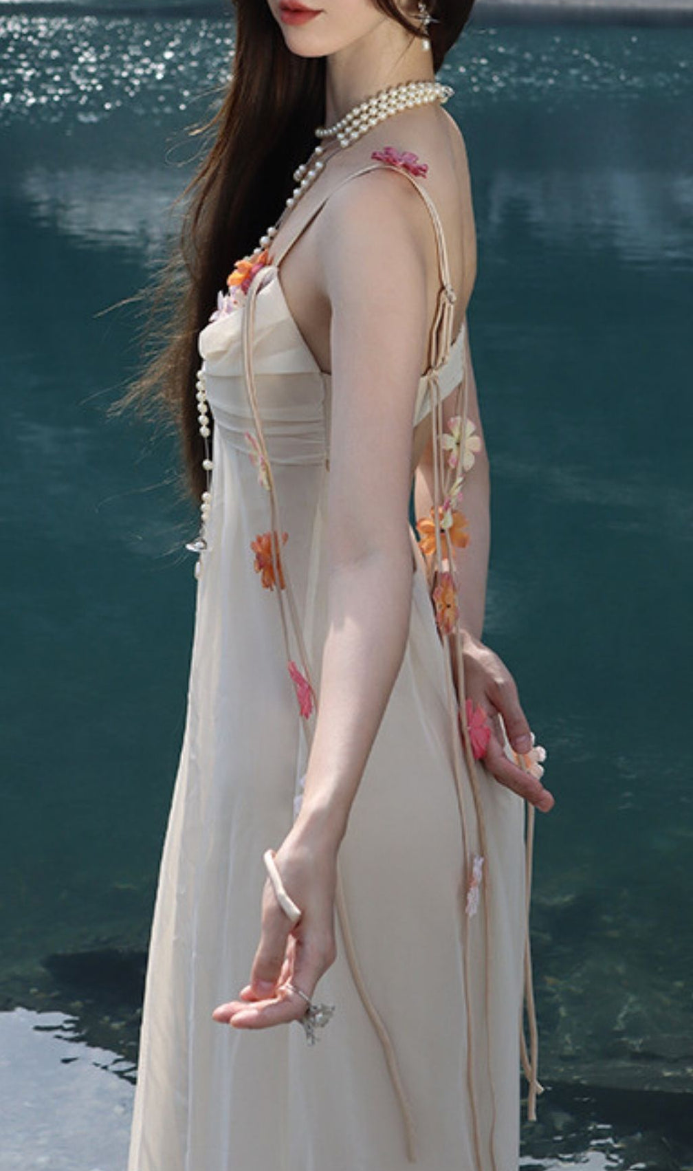 Farah Dreamy Ivory Floral Chiffon Maxi Dress - Romantic Open Back Gown