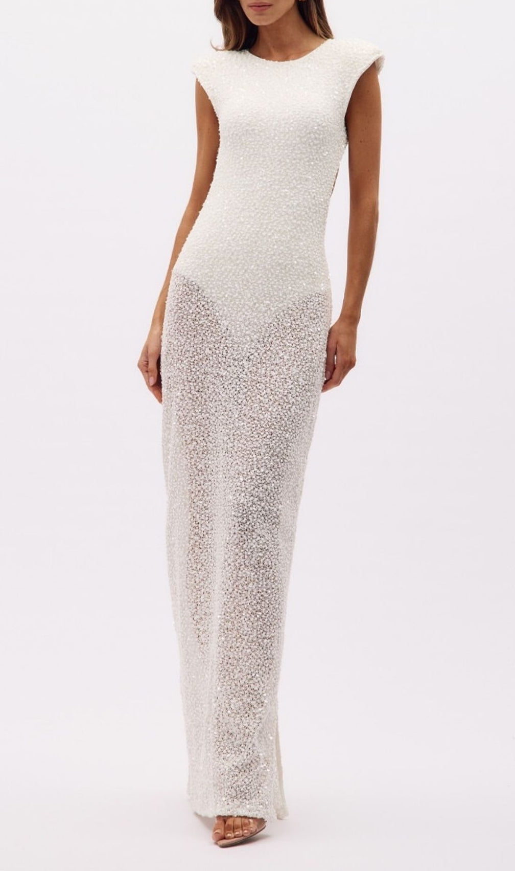 Kees White Sequin Backless Maxi Dress: Dazzling Red Carpet Glamour