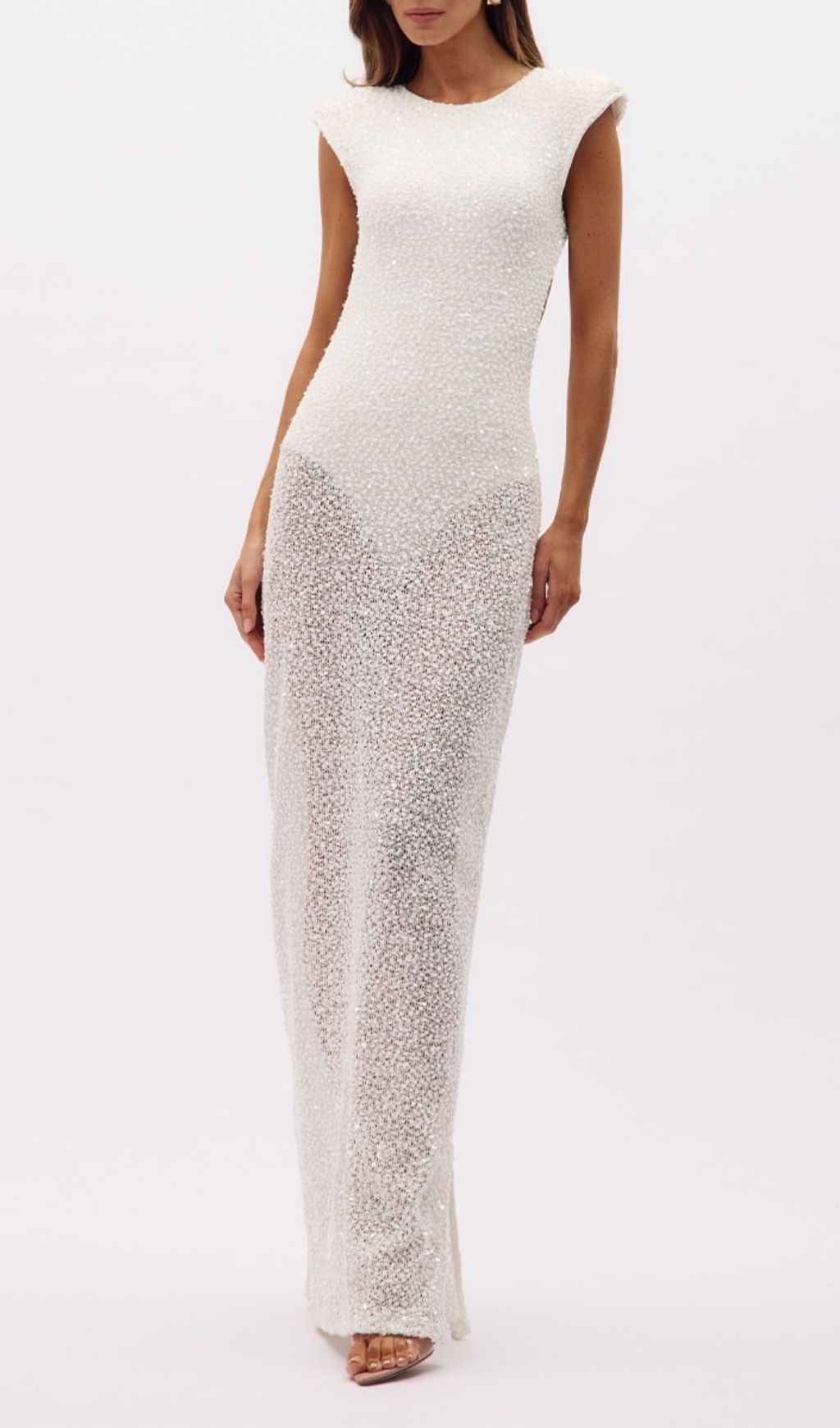Kees White Sequin Backless Maxi Dress: Dazzling Red Carpet Glamour