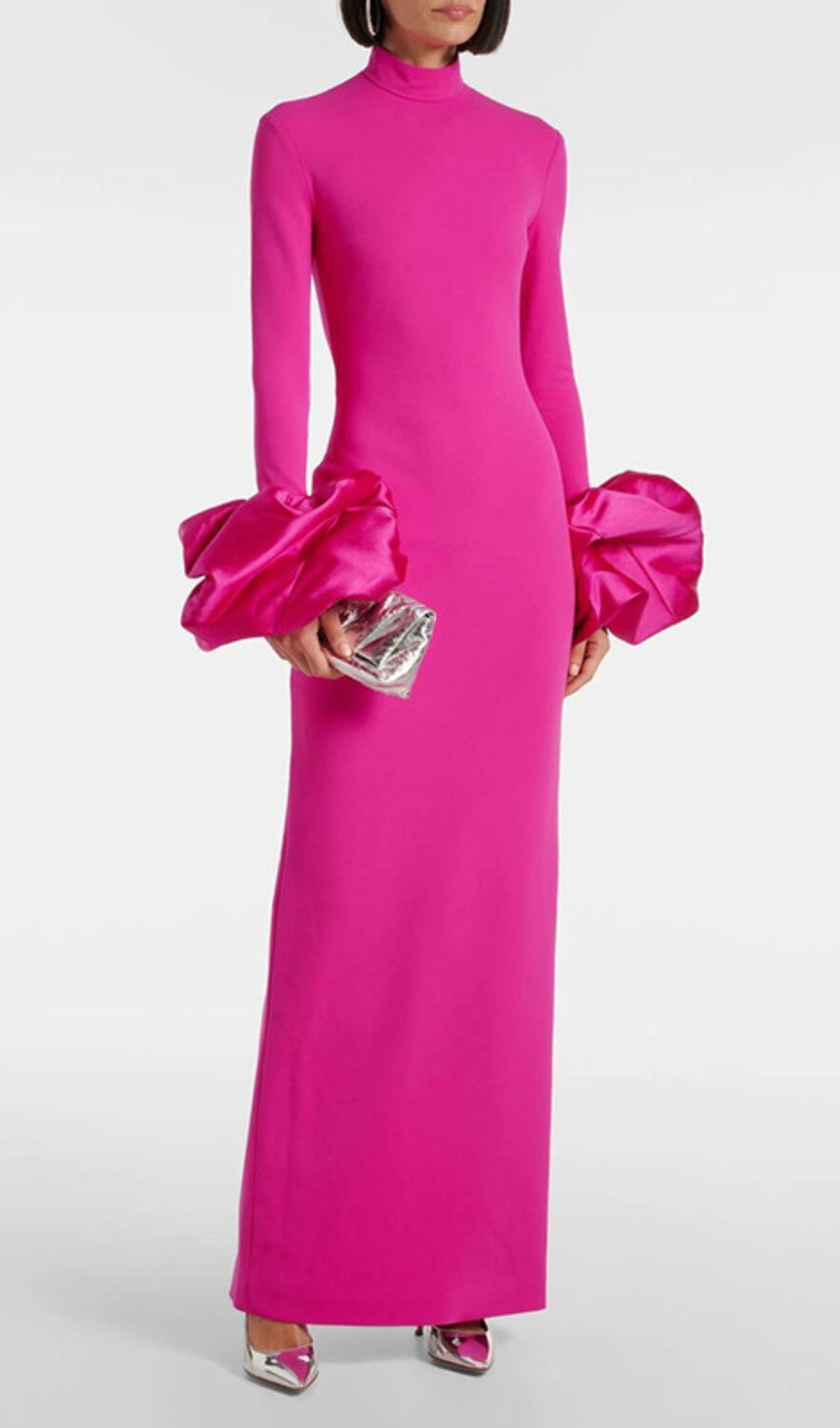 Ira Fuchsia Pink Statement Maxi Gown | Sculptural Sleeves