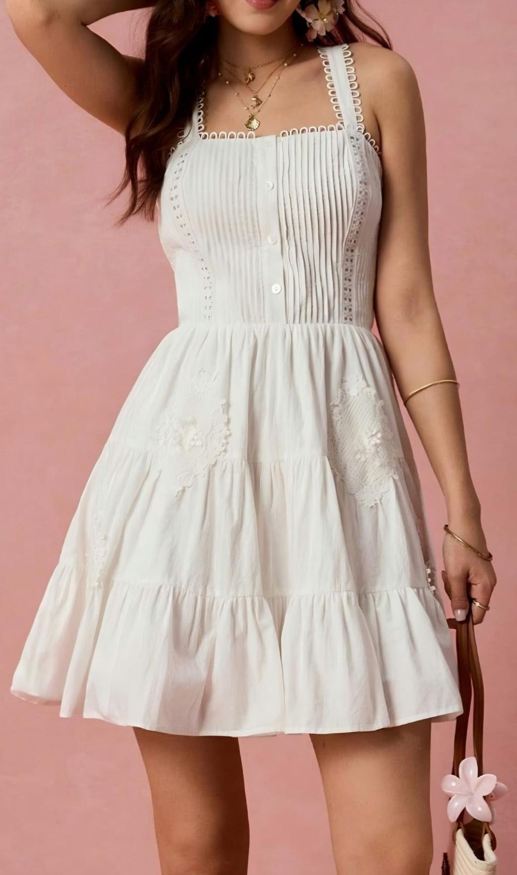 Landy White Pleated Mini Dress