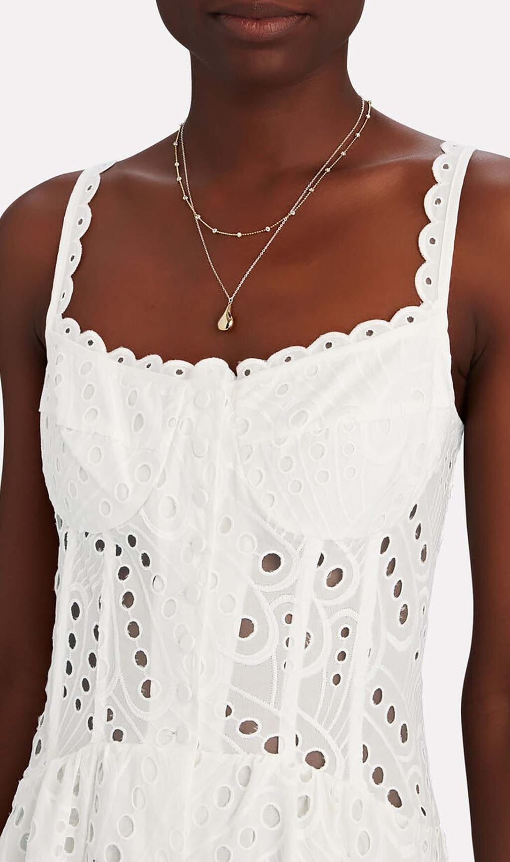 Strappy Lace Midi Dress In White