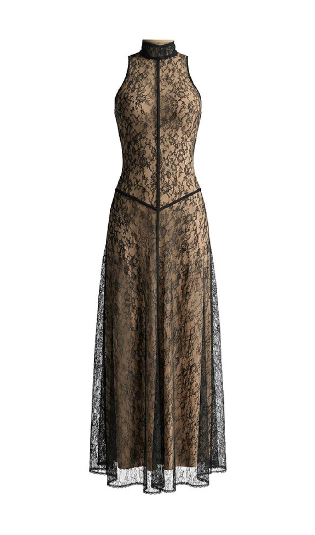 Jagna Black Lace Mock Neck Maxi Gown - Elegant Formal Evening Dress