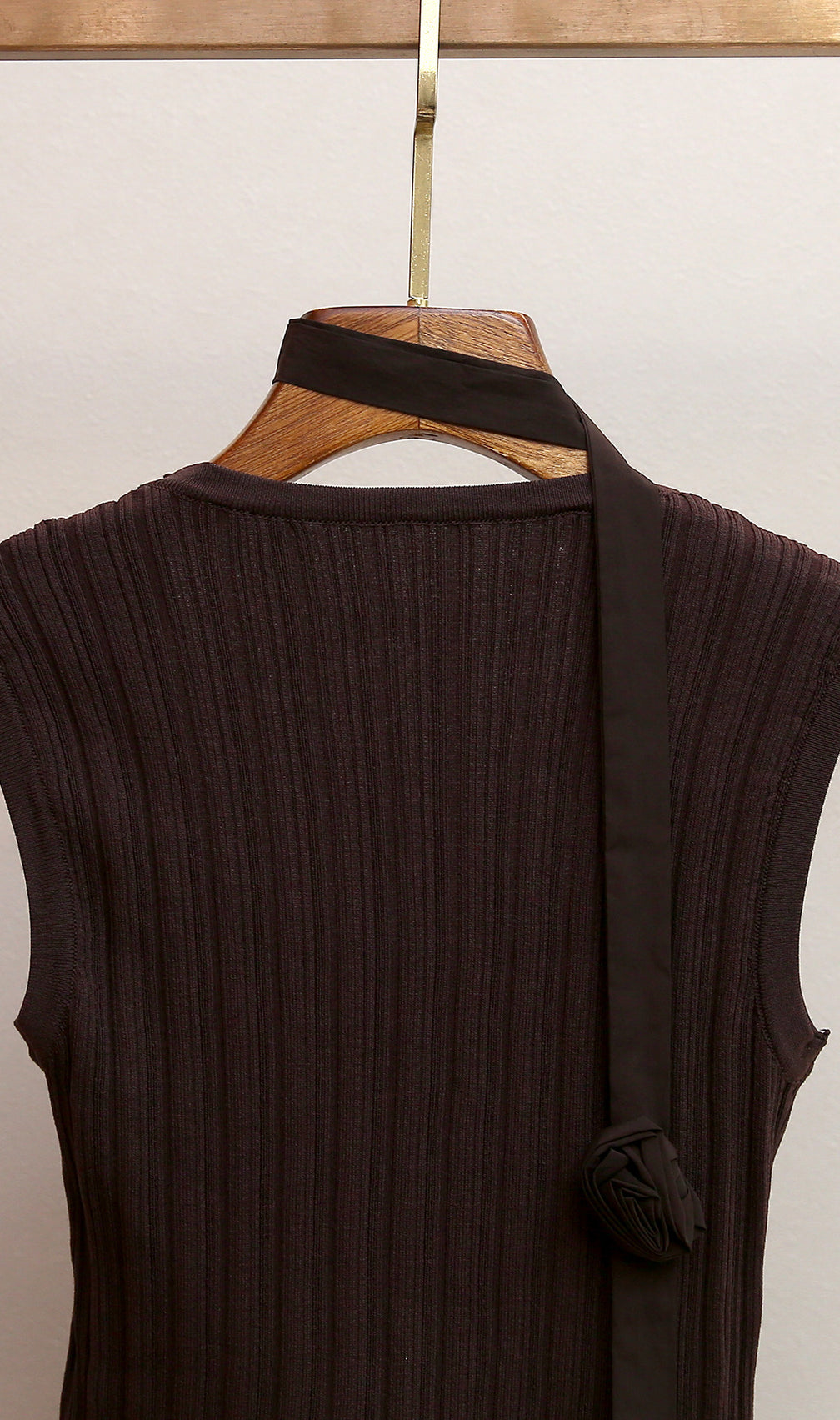 Chic Huong Brown Asymmetrical Tiered Knit Midi Dress