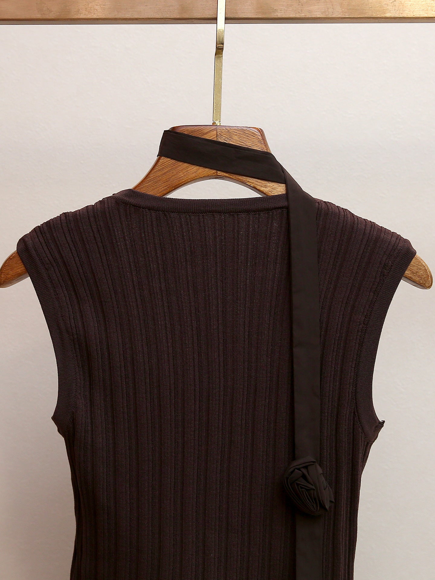 Chic Huong Brown Asymmetrical Tiered Knit Midi Dress