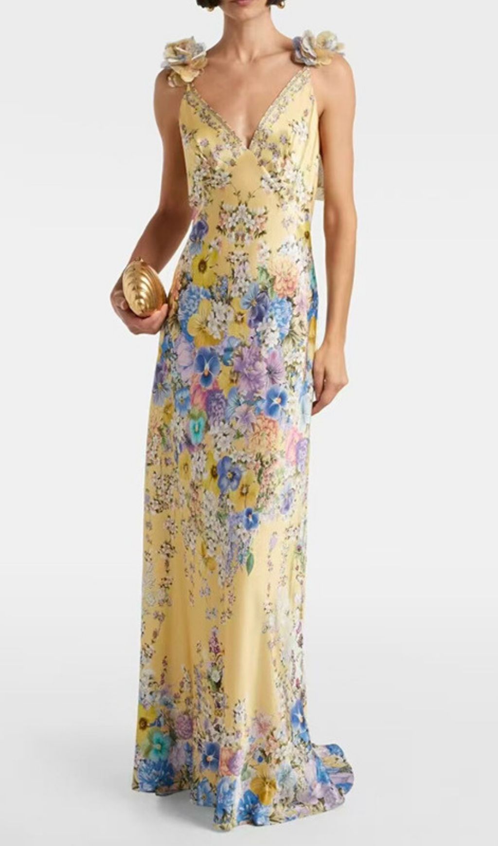 Kerrya 3D Floral Strappy Maxi Dress - Elegant Garden Party Gown