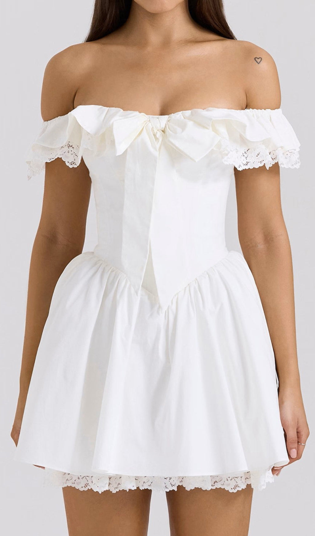 Devona White Off-Shoulder Bow Mini Dress