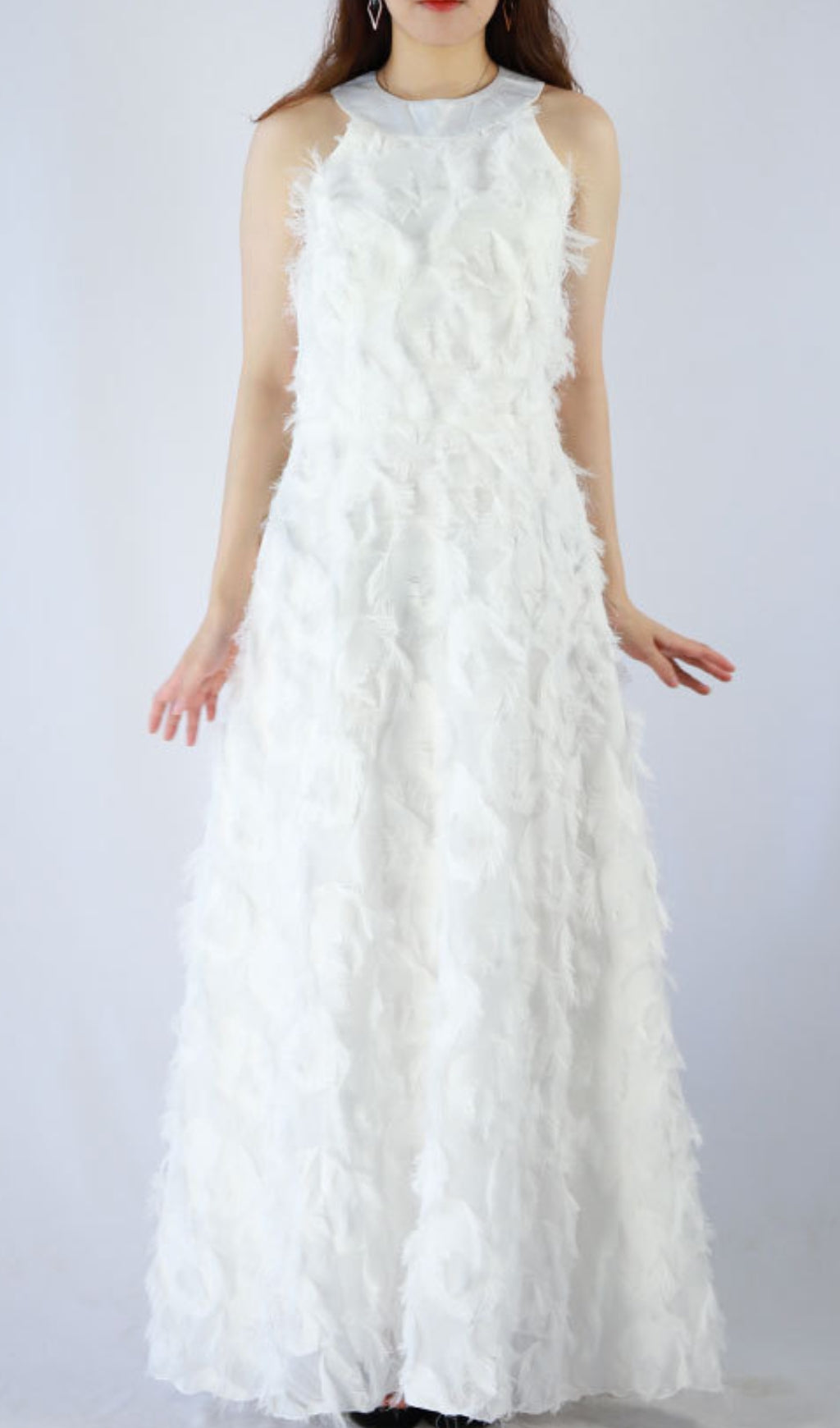 Devana White Halter Feather Tassel Maxi Dress