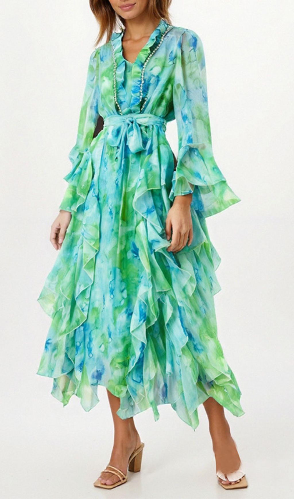 Gillian Printed Long Sleeve Maxi Dress