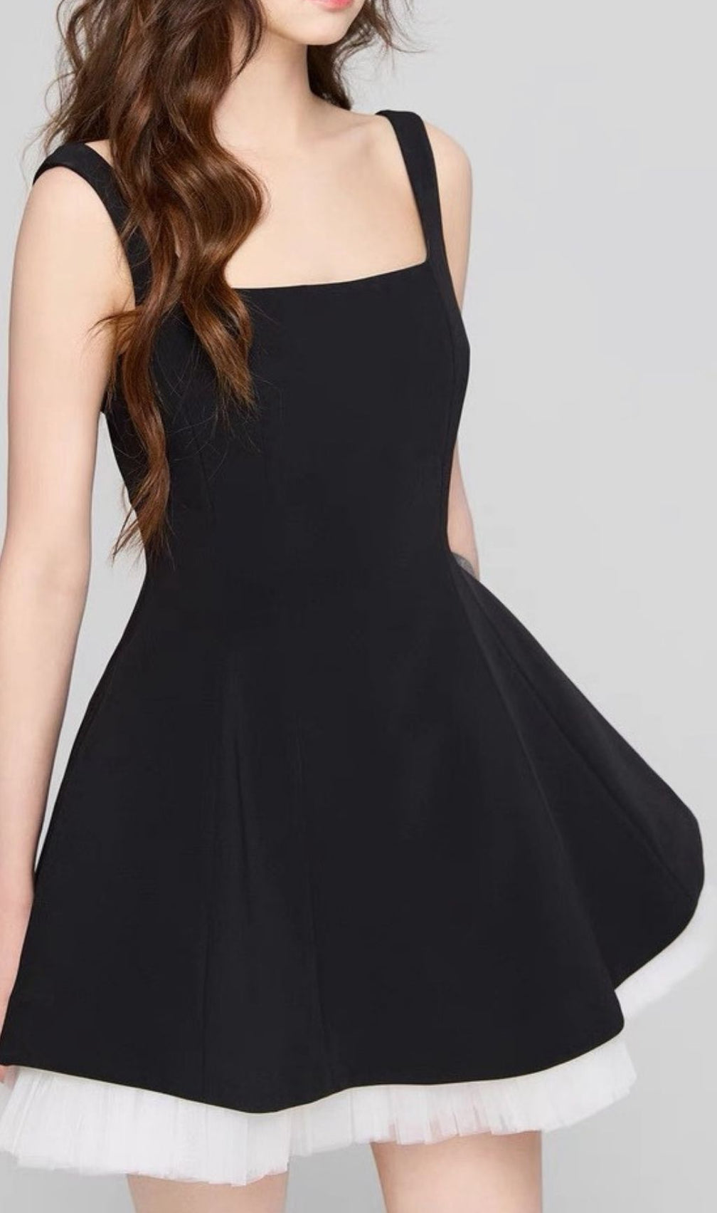 Karlie Black Strappy Flare Mini Dress with Tulle Hem